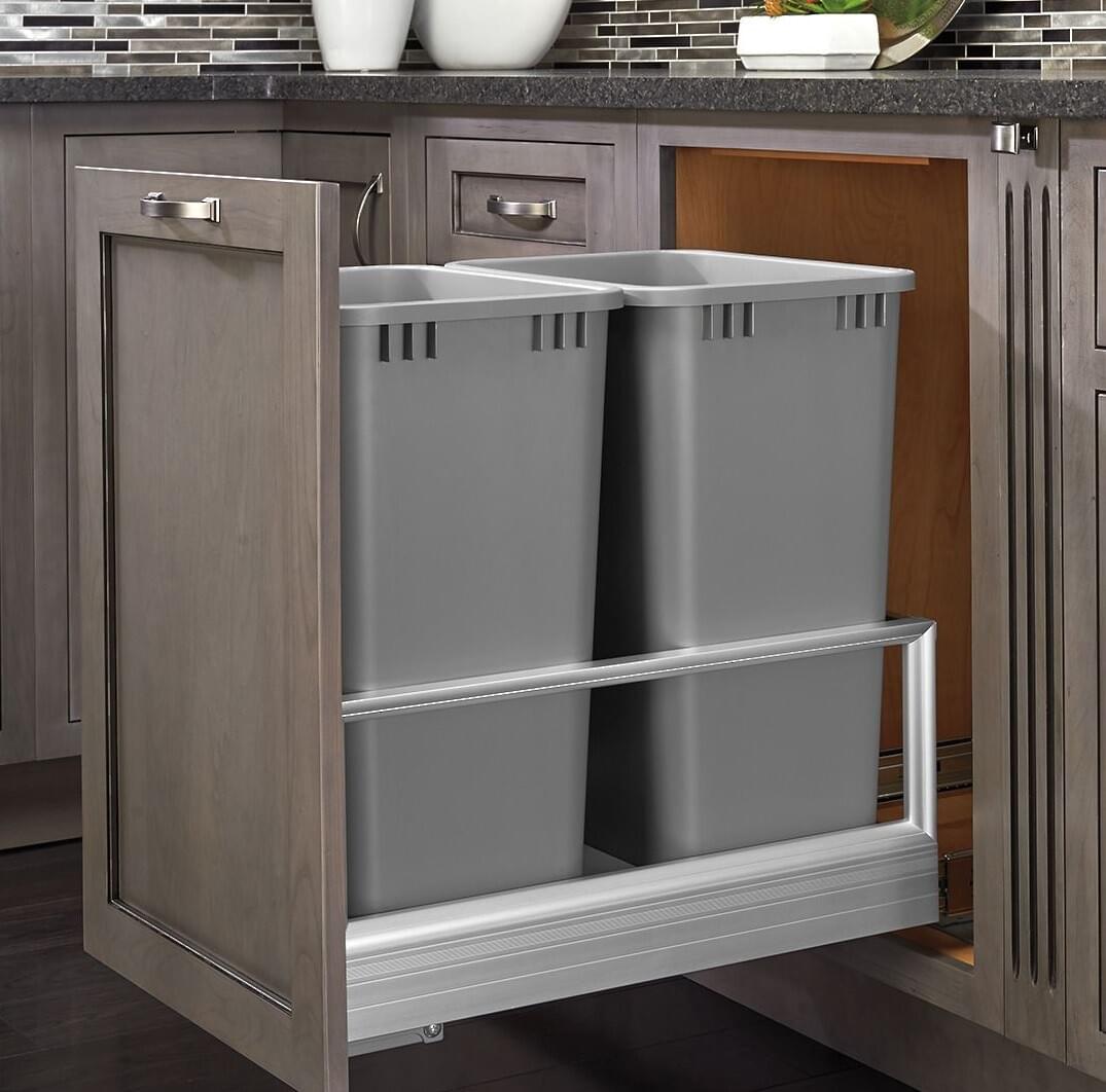 Rev-A-Shelf - 12-1/8" Double 27qt Bottom Mount Rev-A-Motionâ€š Aluminum Frame Waste Containers