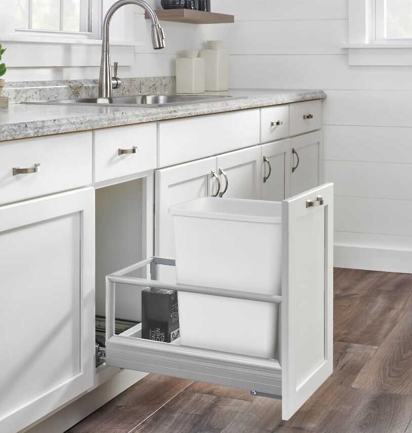 Rev-A-Shelf - 12-1/8" Single 35qt Bottom Mount Rev-A-Motionâ€š Aluminum Frame Waste Containers