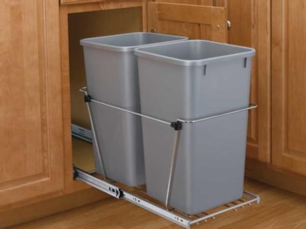 Rev-A-Shelf - 11-13/16" Double Silver Bottom Mount Wire Waste Containers