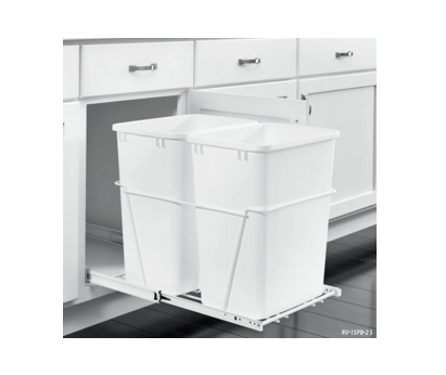 Rev-A-Shelf - 11-13/16" Double White 27qt Bottom Mount White Wire Waste Containers
