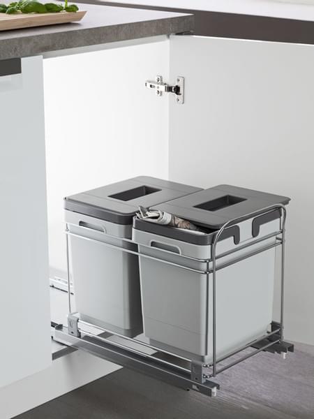 Salice - 12" Double 16 Quart Under Sink Soft Close Waste Recycle Pullout