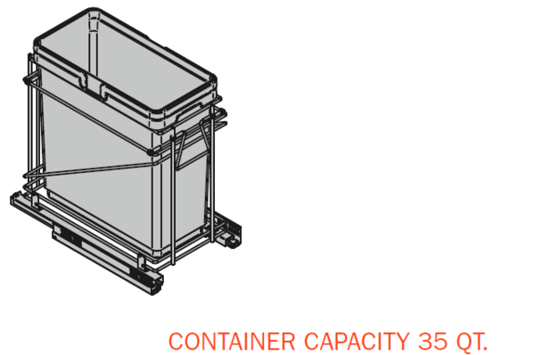 Salice - 12" Silver Single 35qt Under Mount Soft-Close Waste Containers