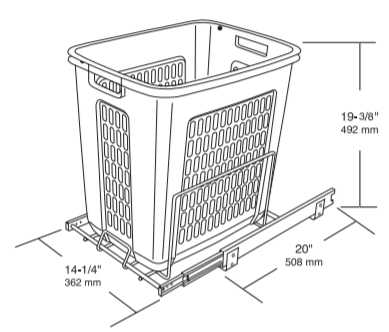 Rev-A-Shelf - 14-1/4" White Hamper Bottom Mount Wire with Polymer Bin