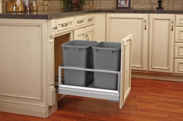 Rev-A-Shelf - 14-3/16" Double 35qt Bottom Mount Rev-A-Motionâ€š Aluminum Frame Waste Containers