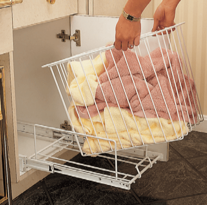 Rev-A-Shelf - 14-3/4" White Hamper Bottom Mount with Removable Wire Bin