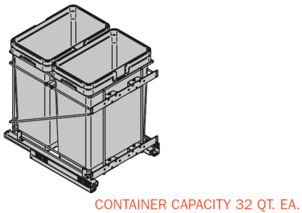 Salice - 15" Silver Double 32qt Under Mount Soft-Close Waste Containers