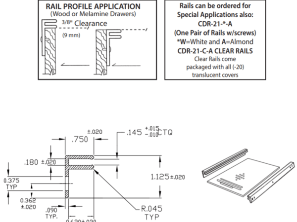 Rev-A-Shelf - 16-3/4" Clear Bread Drawer Kit w/Rails for Drawers