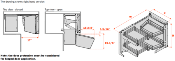 Salice - 17" Right Handed Door White Soft-Close Smart Corner Unit