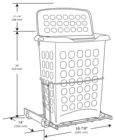 Rev-A-Shelf - 19-7/8" White Hamper Bottom Mount Wire with Polymer Bin/Lid with Door Mount Kit