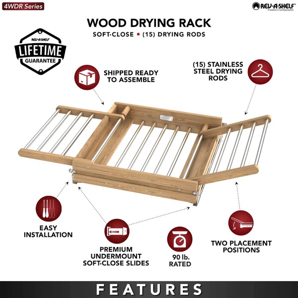 24" Wood Drying Rack Drawer w/ BLUM Soft-Close Slides