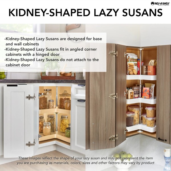 28" Craftsman Collection Solid Maple Kidney-Shaped Lazy Susan for Corner Base Cabinets w/ Swivel Bearing and Black Accents