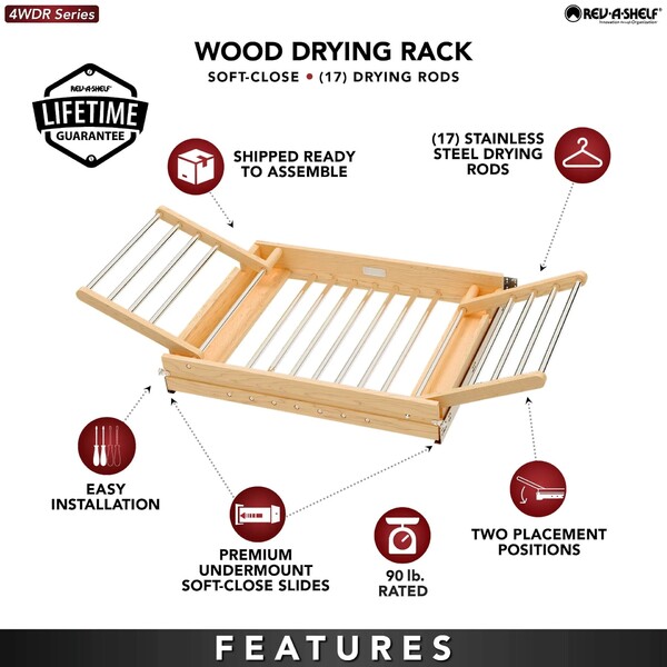 30" Wood Drying Rack Drawer w/ BLUM Soft-Close Slides