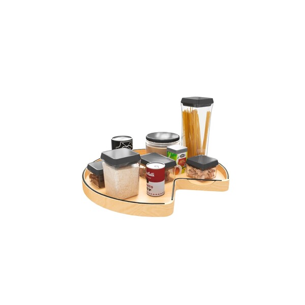 32" Craftsman Collection Solid Maple Kidney-Shaped Lazy Susan for Corner Base Cabinets w/ Swivel Bearing and Black Accents