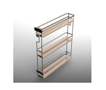 Salice - 4-1/4" Left Hand 3-Tier Maple Base Pullout Organizer w/Soft-Close & Door Mount Kits