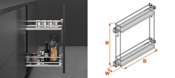 Salice - 5-3/4" Left Hand 2-Tier Maple Base Pullout Organizer w/Soft-Close & Door Mount Kits