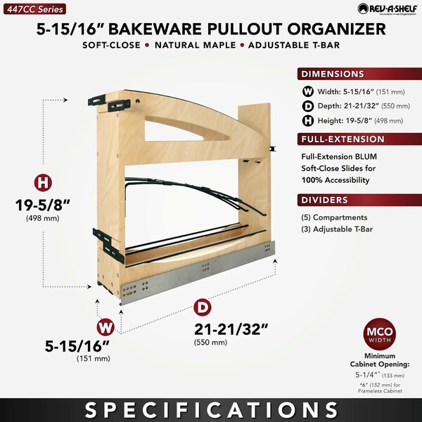 5" Craftsman Collection Base Cabinet Pullout with Tray Divider / Foil Wrap Holder with Blumotion Soft-Close