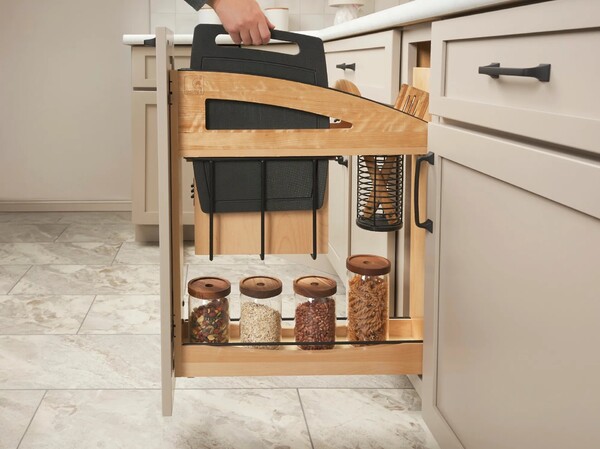 5" Craftsman Collection Solid Maple Knife Block Pullout Organizer w/ Black Accents and BLUM Soft-Close Slides 