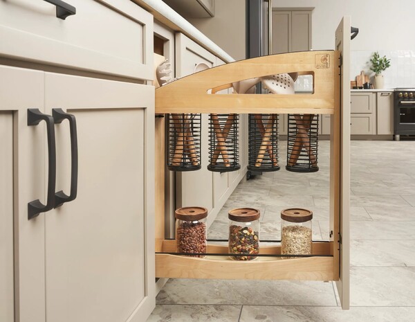 5" Craftsman Collection Solid Maple Utensil Pullout Organizer w/ Black Accents and BLUM Soft-Close Slides