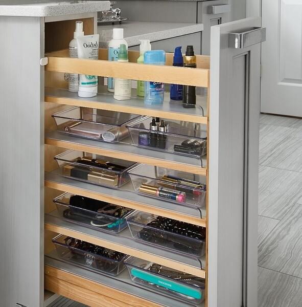 Rev-A-Shelf - 8-1/2" x 25-1/2" Maple Cabinet Pullout Soft-Close Organizer with Wood Adjustable Shelves and Bins