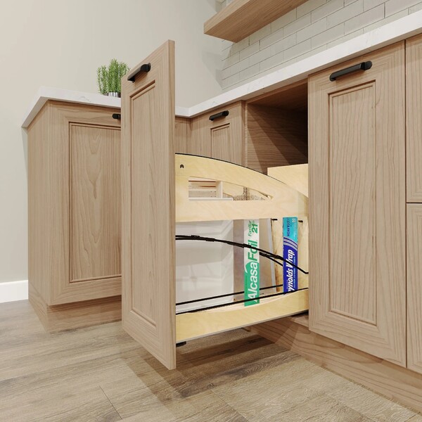 8" Craftsman Collection Base Cabinet Pullout with Tray Divider / Foil Wrap Holder with Blumotion Soft-Close