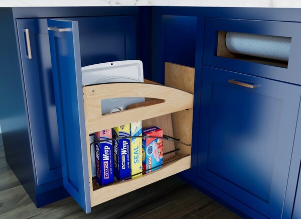 8" Craftsman Collection Base Cabinet Pullout with Tray Divider / Foil Wrap Holder with Blumotion Soft-Close