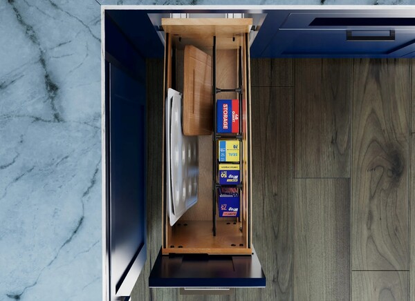 8" Craftsman Collection Base Cabinet Pullout with Tray Divider / Foil Wrap Holder with Blumotion Soft-Close