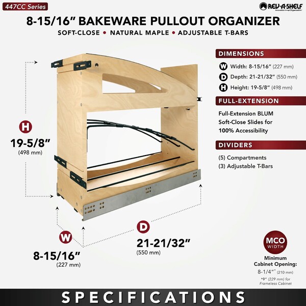 8" Craftsman Collection Base Cabinet Pullout with Tray Divider / Foil Wrap Holder with Blumotion Soft-Close