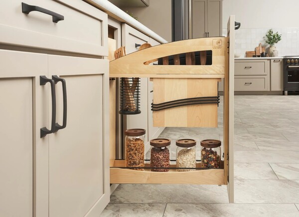 8" Craftsman Collection Solid Maple Knife Block Pullout Organizer w/ Black Accents and BLUM Soft-Close Slides 