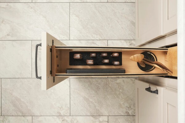 8" Craftsman Collection Solid Maple Knife Block Pullout Organizer w/ Black Accents and BLUM Soft-Close Slides 