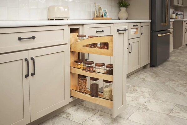 9" Craftsman Collection Solid Maple Base Cabinet Pullout Organizer w/ Black Accents and BLUM Soft-Close Slides