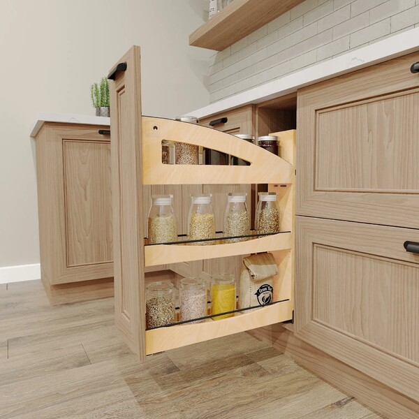 9" Craftsman Collection Solid Maple Base Cabinet Pullout Organizer w/ Black Accents and BLUM Soft-Close Slides