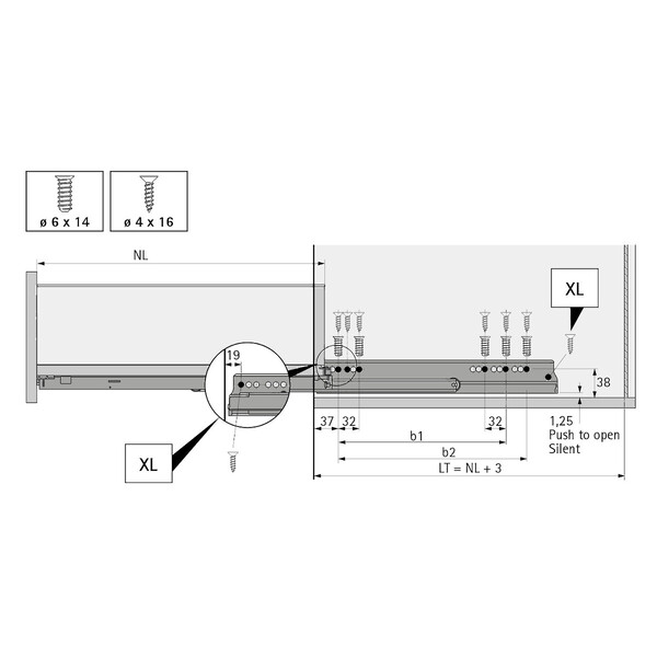 AvanTech YOU Drawer side profile set, height 251 mm x NL 550 mm, White, Right