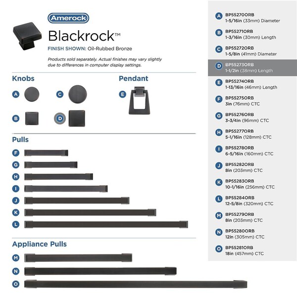 Blackrock 1-1/2" Square Knob Oil Rubbed Bronze