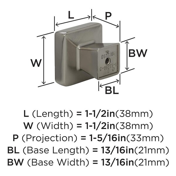 Blackrock 1-1/2" Square Knob Polished Nickel