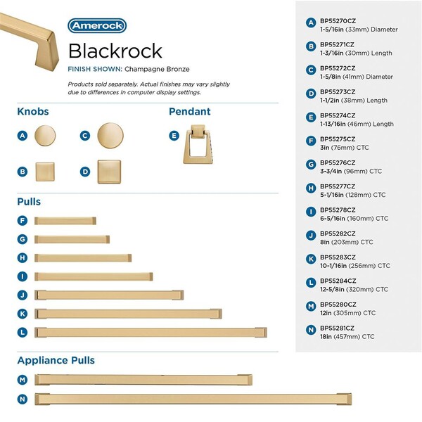 Blackrock - 12" Appliance Pull CC Champagne Bronze
