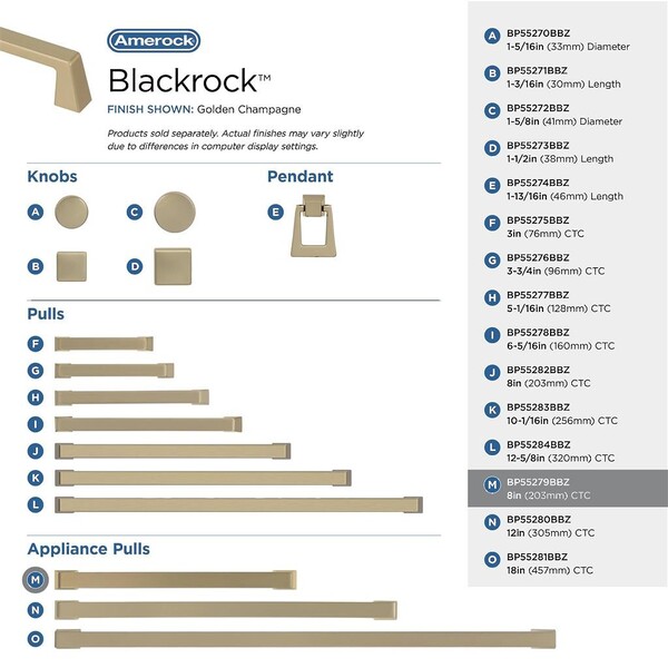 Blackrock - 8" Appliance Pull CC Golden Champagne
