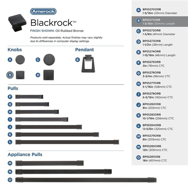 Blackrock - Knob 1-3/16" SQ Knob Oil-Rubbed Bronze