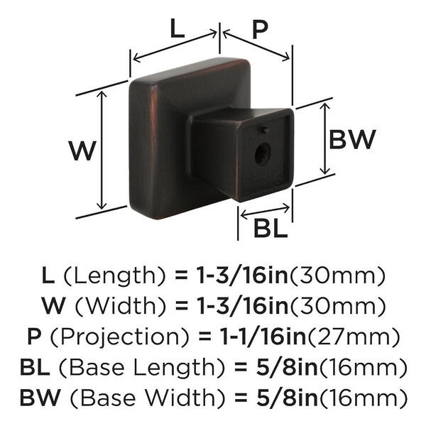 Blackrock - Knob 1-3/16" SQ Knob Oil-Rubbed Bronze