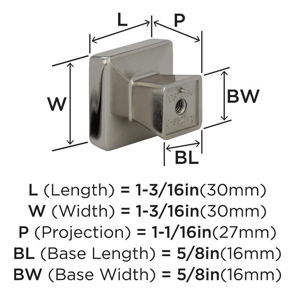 Blackrock - Knob 1-3/16" SQ Knob Polished Nickel