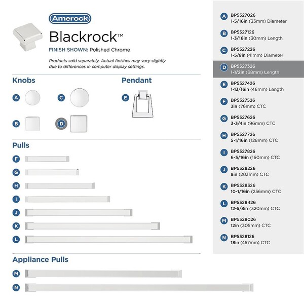 Blackrock LARGE Square Knob Polished Chrome