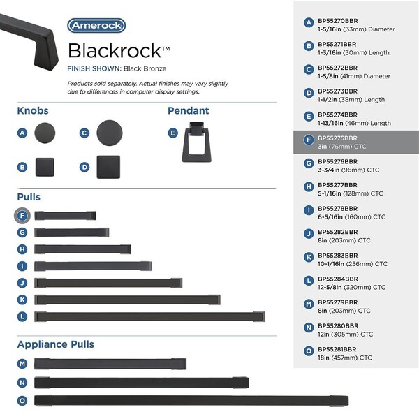 Blackrock - Pull 76mm CC Black Bronze Bar Pull