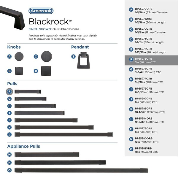 Blackrock - Pull 76mm CC Oil-Rubbed Bronze Bar Pull