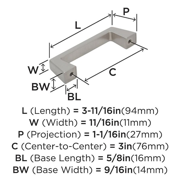 Blackrock - Pull 76mm CC Satin Nickel Bar Pull
