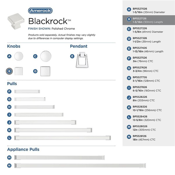 Blackrock Square Knob Polished Chrome