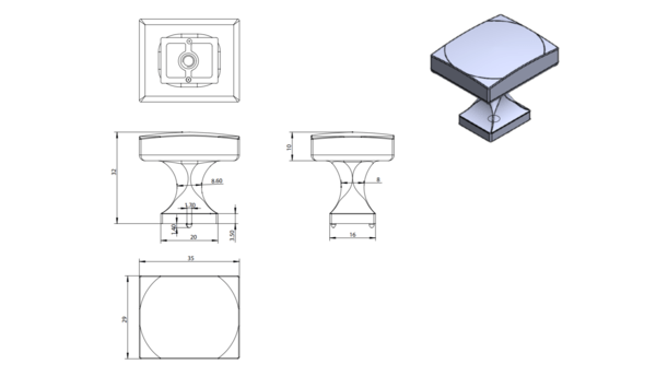 Century Edge Knob 1-3/8" SQ Knob Polished Chrome