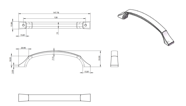 Century Edge Pull 128mm CC Polished Chrome Bar Pull