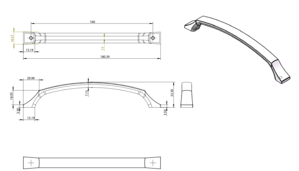 Century Edge Pull 160mm - Vintage Nickel