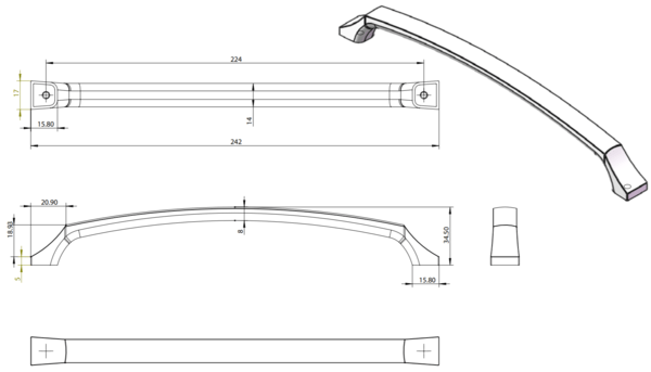 Century Edge Pull 224mm - Vintage Nickel