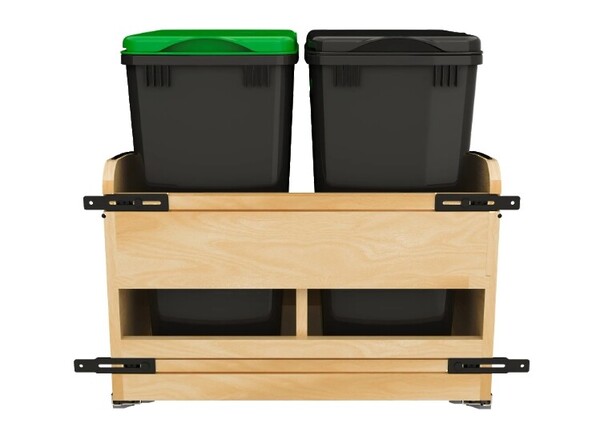 Double Black 32 Qt. Craftsman Bottom Mount Pullout Waste Container with BLUM Soft-Close