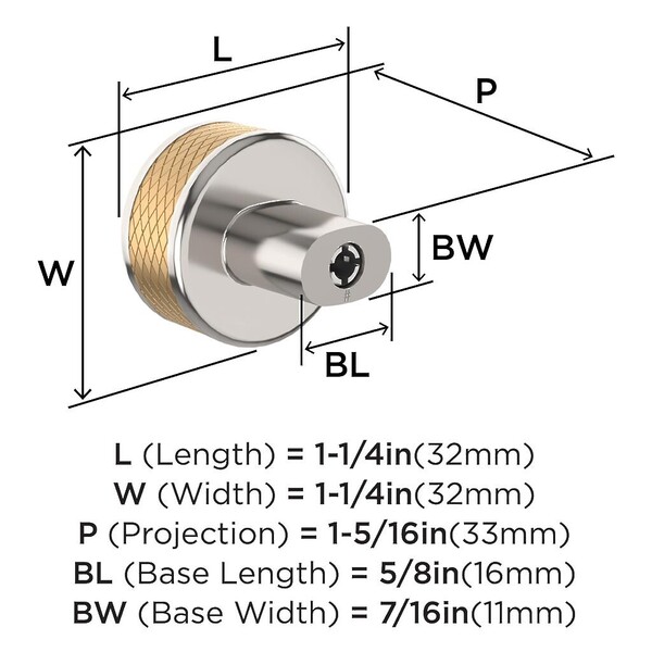 Esquire Knob 1-1/4" Polished Nickel/Champagne Bronze